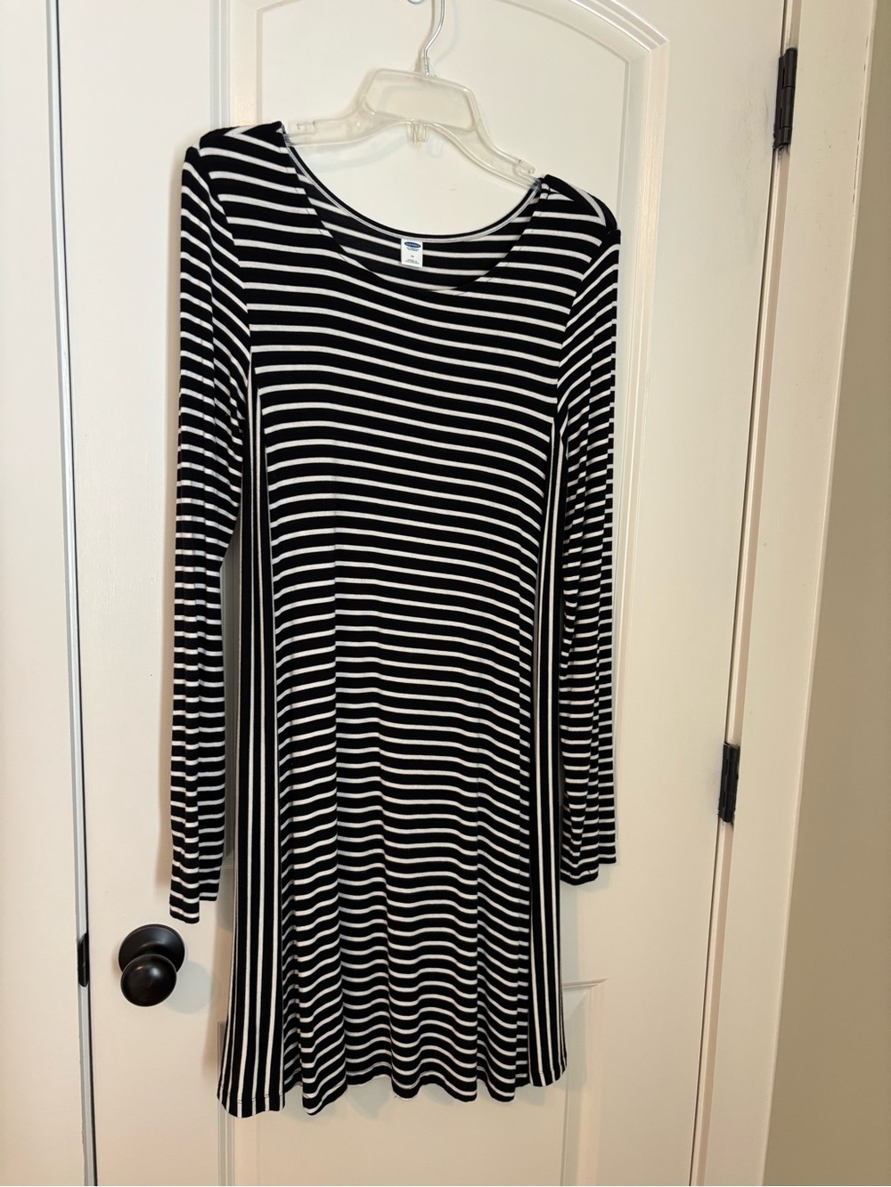 Old Navy Black & White Striped Long-Sleeve Swing Dress